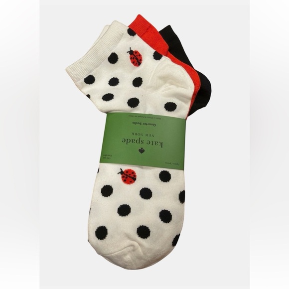 kate spade Accessories - kate spade Polka Dot Ankle Socks with Red Ladybug Accent - White/Black/Red 3ct